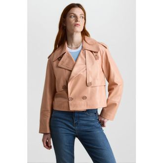 FURNIQ Lola Leather Jacket in Peach at Nordstrom, Size X-Large