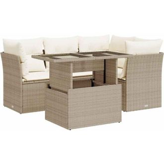 vidaXL Juego De Sof&aacute;s Jard&iacute;n Con Cojines 5 Pzas Rat&aacute;n Sint&eacute;tico Beige Vidaxl