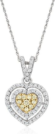 Ross-Simons Yellow and White Diamond Heart Pendant Necklace in Sterling Silver
