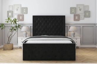 Sloomy Vienna Plush Frame-Mattress - 50 Upholstered Headboard in Black | Size: Small Single