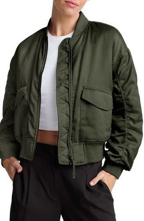 Beyond Yoga Melrose Shirred Sleeve Bomber Jacket in Forest Green at Nordstrom Rack, Size Medium
