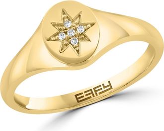 Effy 14K Gold Diamond Starburst Signet Ring in Yellow Gold at Nordstrom Rack, Size 7