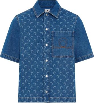 Marine Serre Camicia denim con stampa luna - Blu