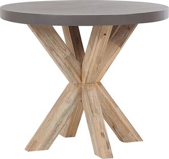 Beliani Mesa De Comedor Para Jard&iacute;n Gris Tablero De Cemento Reforzado Con Patas De Madera De Acacia Para 4 Personas &Oslash; 90 Cm Olbia