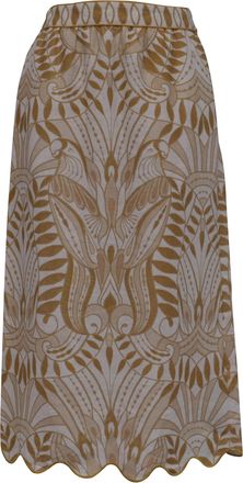 Farm Rio Farm Rio Printed Midi Skirt in Beige Linen