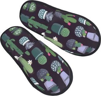 Generic Non-Slip Fluffy Slipper Cactus Succulent plant print House Slipper Fluffy Womens Slippers for Bedroom Travel Ladies M