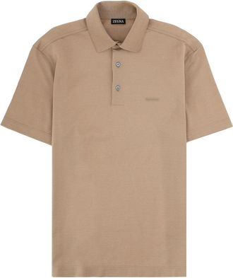 Ermenegildo Zegna Neutrals Regular Fit Embroidered Cotton Polo Shirt
