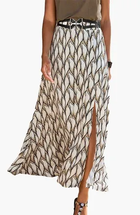 Lascana Womens Side Slit Maxi Skirt in Ivory Khaki at Nordstrom, Size 12