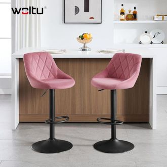 Woltu Sgabelli bar, Set di 2 Sgabelli da Bar in Velluto Sgabelli Alti Cucina con Schienale, Sedie da Bar Regolabile e Girevole, Rosa