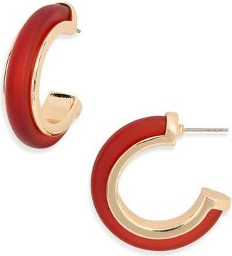Nordstrom Rack Frosted Resin Hoop Earrings in Ruby- Gold at Nordstrom Rack