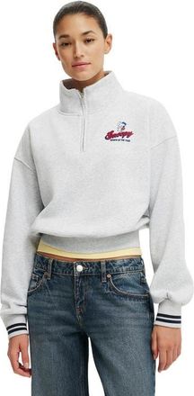 Cotton On Womens Quarter Zip License Graphic Sweatshirt in Lcn Pea Snoopy Soft Grey at Nordstrom, Size Xx-Small