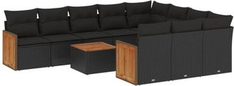 vidaXL Set De Sof&aacute;s De Jard&iacute;n 11 Pzas Y Cojines Rat&aacute;n Sint&eacute;tico Negro Vidaxl