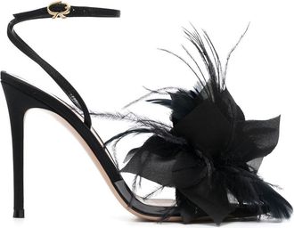 Gianvito Rossi Ynez 105mm feather-embellished sandals - women - PVC - 37 - Black