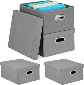 Relaxdays Relaxdays - Storage Box Set of 4, Foldable Organisation Container with Lid, 25 l each, HxWxD: 20.5 x 34.5 x 42 cm, Grey