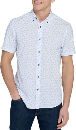 ConStruct Slim Fit 4-Way Stretch Short Sleeve Button-Up Performance Shirt in White/Blue at Nordstrom Rack, Size Xx-Large