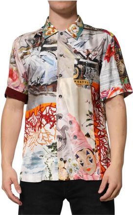 Dolce & Gabbana Multicolor Shell Print Hawaii Casual Shirt - Heren - Korte mouwen Overhemden - Veelkleurig - M - Overhemden