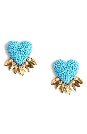 Deepa Gurnani Danika Beaded Fringe Heart Stud Earrings in Turquoise at Nordstrom