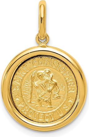 Diamond2Deal 14k Yellow Gold And Satin Solid St Christopher Medal Round Pendant
