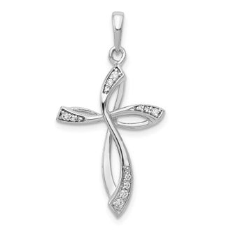 Diamond2Deal 14k White Gold 1/10 carat Diamond Cross Pendant