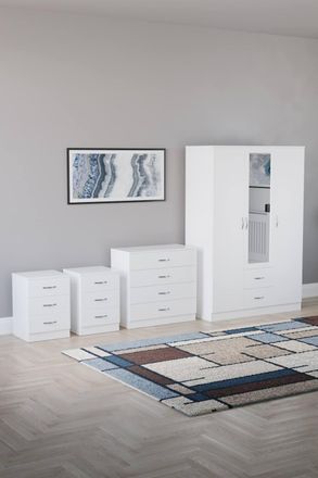 Home Discount Vida Designs 4Pc Bedroom Set 2x3Bedside, 4 Drawer, 3Dr Mirror Wardrobe in White
