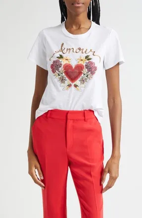 Cinq à Sept Western Amour Embroidered Cotton T-Shirt in White at Nordstrom, Size Small