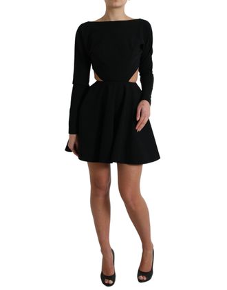Dolce & Gabbana Womens Black Viscose Cut Out A-Line Long Sleeves Mini Dress Nylon Elastane