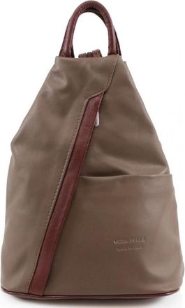 Generic Women Soft Leather Italian Vera Pelle Rucksacks Ladies Backpacks Gym School Shoulder Bags VPR244 (Khaki/Brown)