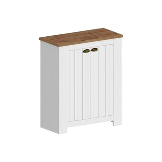 Dmora Zapatero Tonio, Zapatero Con 2 Puertas Que Ahorra Espacio, Armario De Entrada Multifuncional, 84x42h100 Cm, Blanco Y Roble, Con Embalaje Reforzado - D