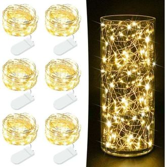 OEM Paquete De 6 Guirnaldas De Luces Led A Pilas - 2 M, 20 Miniluces Led De Alambre De Cobre Para Tarros De Cristal, Manualidades, Bodas, Fiesta, Luz Blan