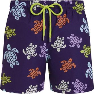 Vilebrequin Micro-geperforeerde Ultralichte en Opvouwbare Zwemshorts Tortues Multicolores - Heren - Strandmode - Paars - XL - Polyester - Badmode