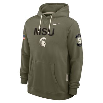 Nike Michigan State 2025 Military Appreciation Nike Mens Dri-FIT College Pullover Hoodie in Green | 03AZ2DHMST-R4M
