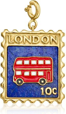Ross-Simons Lapis and Multicolored Enamel London Double-Decker Stamp Charm in 18kt Gold Over Sterling