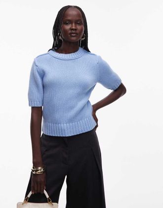 & Other Stories Maglione a maniche corte in misto cotone e lana azzurro-Blu