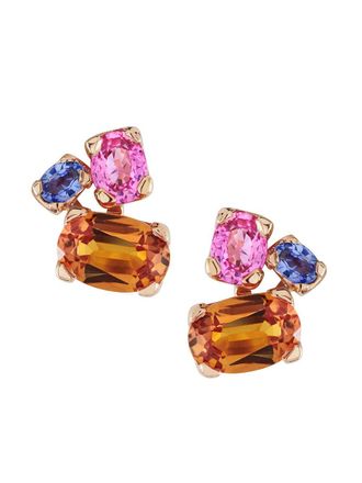 Pragnell Orecchini a bottone Rainbow in oro 18kt con zaffiri - Rosa