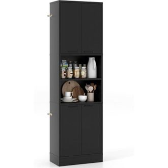 Costway Costway - Credenza da Cucina Salvaspazio 56 x 30 x 190cm, Mobile Buffet Alto con 2 Armadi a Doppia Porta e 2 Mensole Aperte, Mobiletto Multiusuo per