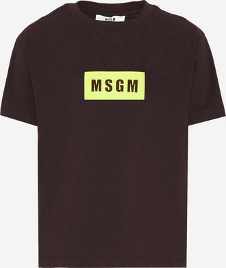 Msgm Kids Cotton T-Shirt Brown T-Shirts And Polos