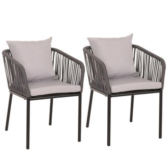 Hhg Juego De 2 Sillas De Jard&iacute;n Hhg 616, Reposabrazos Para Exterior, Tejido De Cuerda De Aluminio Resistente A La Intemperie Cuerda, Antracita Coj&iacute;n Gris