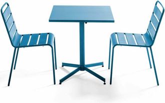Oviala Oviala - Conjunto mesa de jardín cuadrada y 2 sillas metal azul pacífico - Palavas