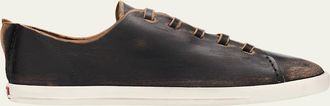 Prada Distressed Low-Top Leather Sneakers