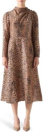 L.k. Bennett Samantha Print Long Sleeve Midi Dress in Brown at Nordstrom Rack, Size 12 Us / 16 Uk