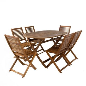 Charles Bentley Acacia Wooden Furniture Patio Oval Table & 6 Chairs (7 Pc) in Natural