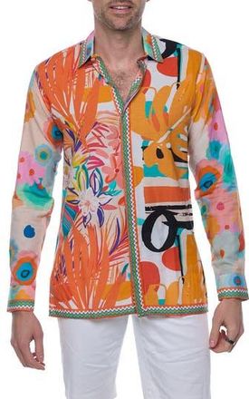 Ranee&rsquo;s Resort Extra Trim Fit Linen & Cotton Button-Up Shirt in Orange at Nordstrom Rack, Size Xx-Large