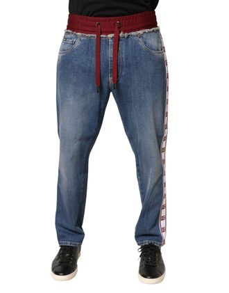 Dolce & Gabbana Mens Blue Cotton Drawstring Straight Denim Jeans Polyester Elastane Clothing