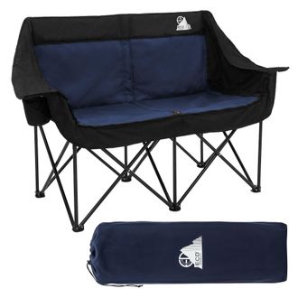 ECD Germany Ecd Germany Silla De Camping Doble Plegable, Sof&aacute; Port&aacute;til Para 2 Personas, Acolchado Azul Con Estructura De Acero Y Portavasos, Asiento Para Acampada
