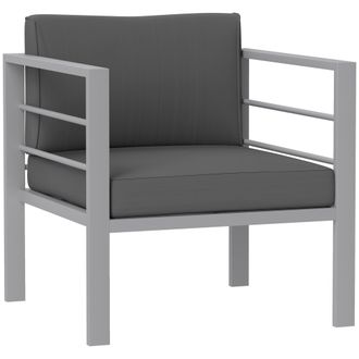 OUTSUNNY Patio Furniture Aluminium Armchair with Cushions - Charcoal Grey | TJ Hughes