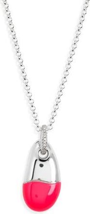 John Hardy Pebble Silver Diamond Pav&eacute; (0.04ct) Pendant on 2mm Rolo Chain Necklace with Neon Pink Enamel at Nordstrom Rack