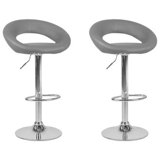 Beliani Conjunto De 2 Taburetes De Bar Tapizados En Piel Sint&eacute;tica Gris Reposapi&eacute;s Giratorio Elevador De Gas Altura Ajustable Minimalista Peoria