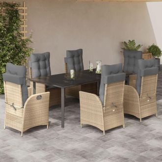 vidaXL Set Comedor De Jard&iacute;n 7 Pzas Con Cojines Rat&aacute;n Sint&eacute;tico Beige Vidaxl