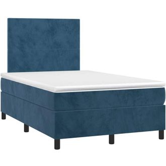 vidaXL Cama Box Spring Colch&oacute;n Y Led Terciopelo Azul Oscuro 120x190 Cm Vidaxl