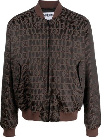 Moschino logo-print bomber-jacket - men - Cotton/Polyester/Viscose/Virgin Wool - 46 - Brown